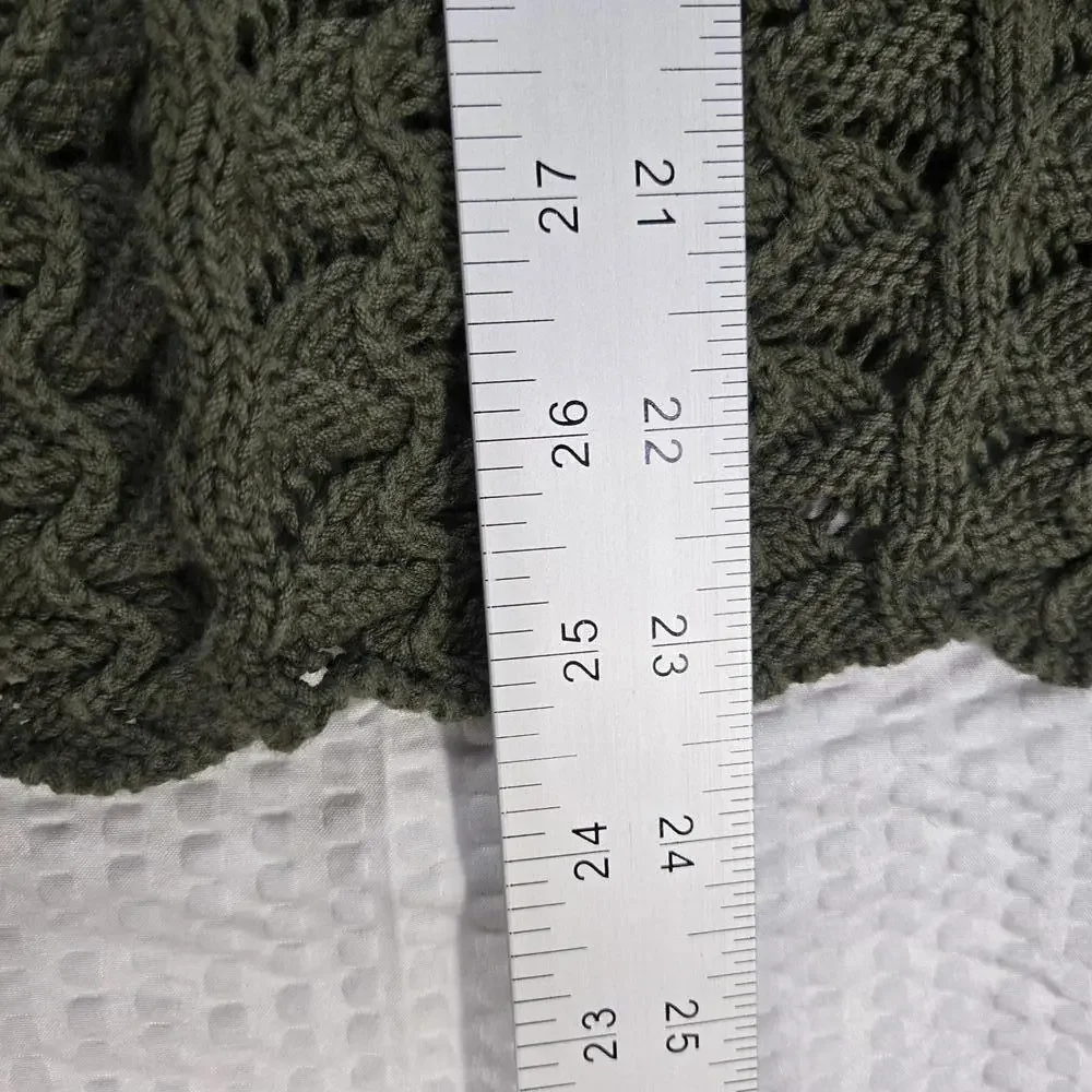 Charter Club Olive Green Cotton Pointelle Knit Sweater L V-Neck Scalloped Boho - Picture 8 of 8
